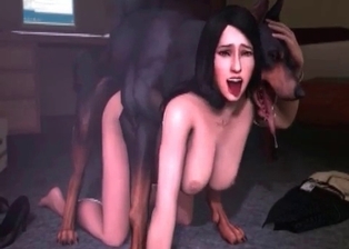 Doberman and brunette love each other